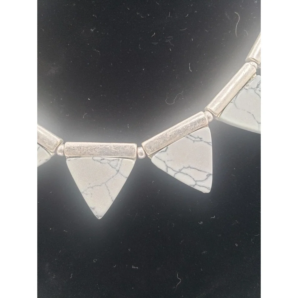 Triangle White Buffalo Stone Boho Style Stone‎ Necklace Womens White Gray 12